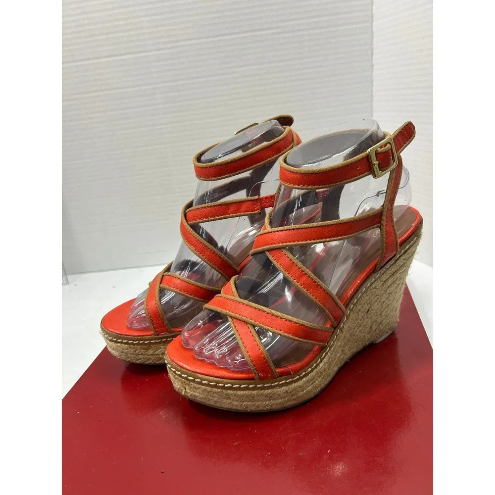 Mossimo Strappy Wedge Sandals 6.5 Orange Espadrille Platform Boho Summer Beachy